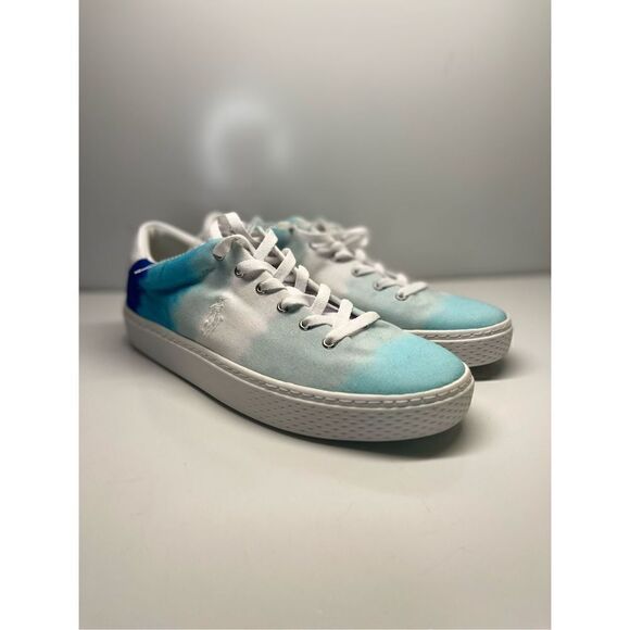 Polo Ralph Lauren Court 125-SK-ATH Canvas Upper Shoes Tie Dye Blue Women Sz 8.5 - Picture 1 of 10